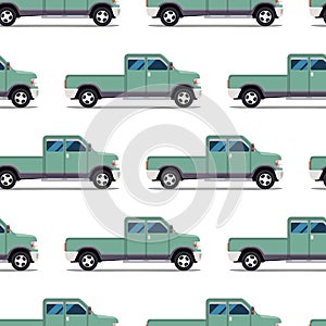Seamless pattern of green pickup truck