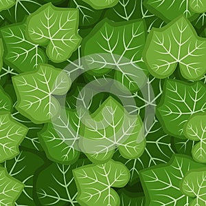 Seamless pattern with green pumpkin leaves. Vector