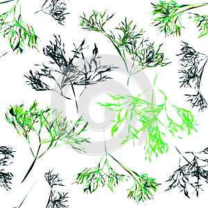 Seamless pattern with green twigs. Background with sprigs of dill. Floral pattern, greenery, grass.