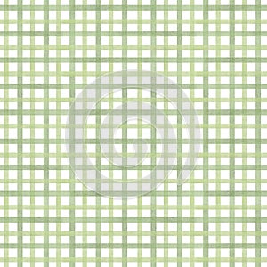 Seamless pattern with green watercolor stripes, a hand-drawn checkered pattern on a white background. This illustration