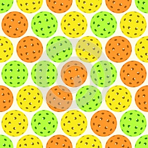 Seamless Pattern of Green, Yellow and Orange Outdoor Balls for Pickleball