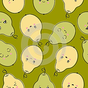 Seamless pattern of green and yellow pears. Vector illustration for your design.