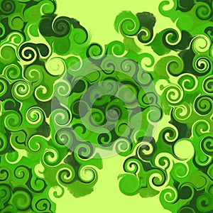 Seamless pattern of green, yelloy and maroon curls abstraction