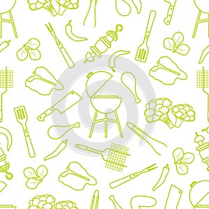 Seamless pattern Grill, barbecue tools, food. BBQ