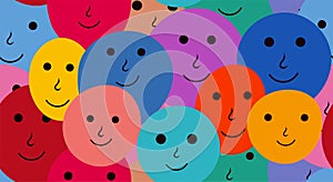Seamless pattern of group of abstract faces frontal view of multicultural people. DEIB
