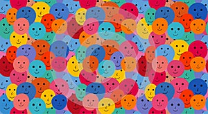 Seamless pattern of group of abstract faces frontal view of multicultural people. DEIB