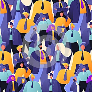 Seamless pattern with group of business people, office workers standing together.