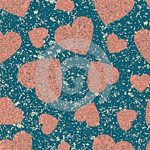 Seamless pattern of grunge hearts. Vector