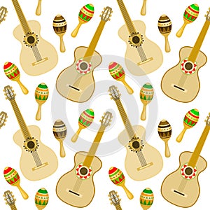 Seamless pattern with guitar and maracas photo