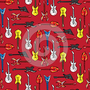Seamless pattern with guitars different shapes