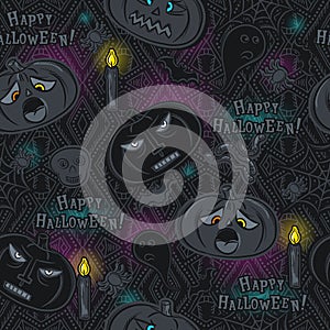 Seamless Pattern with Halloween objects on blackboard