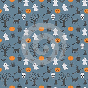 Seamless pattern halloween pixelart objects