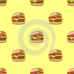 Seamless pattern with hamburger or burger