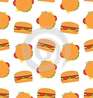 Seamless Pattern with Hamburgers. Fast Food Wallpaper