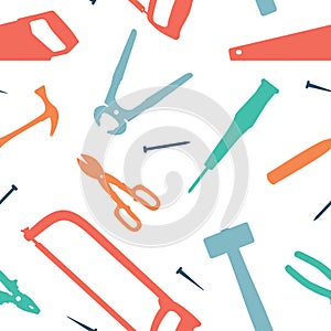 Seamless Pattern Hammer Saw Carpentry Construction Tools