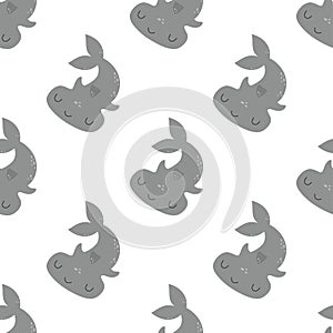 Seamless pattern with hammerhead shark in cartoon style