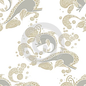 Seamless pattern with hand drawing dolphin doodle