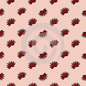 Seamless pattern with hand drawing lotus on pastel ckground. Vector floral template in doodle style. Gentle summer botanical