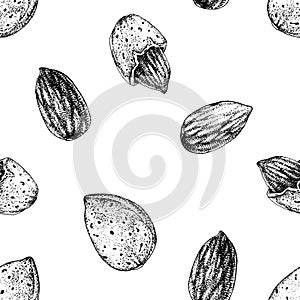 Seamless pattern with hand drawn almonds