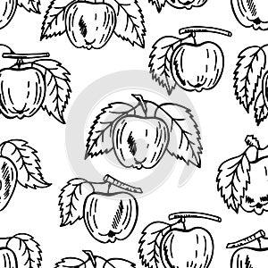 Seamless pattern with hand drawn apples. Vector sketch background. Doodle design.