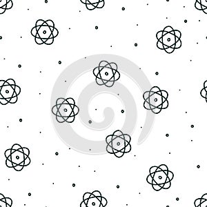 Seamless pattern with hand drawn atom in doodle style. Vector illustration