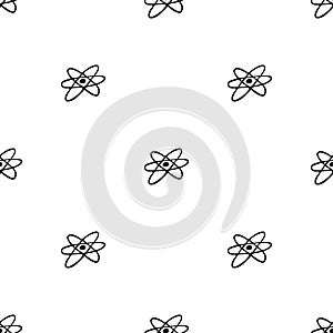 Seamless pattern with hand drawn atom. Doodle style vector illustration