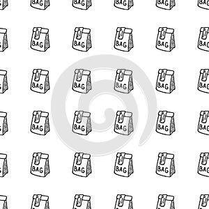 Seamless pattern hand drawn bag. Doodle black sketch. Sign symbol. Decoration element. Isolated on white background. Flat design.