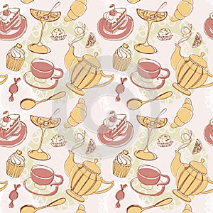 Seamless pattern with hand drawn breakfast food elements