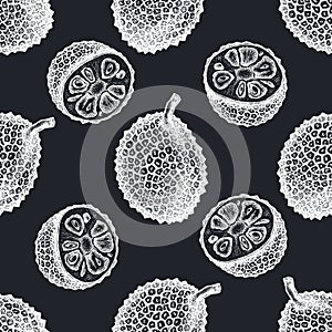 Seamless pattern with hand drawn chalk jackfruit