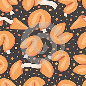 Seamless pattern of hand drawn chinese fortune cookies with blank note inside. Vector illustration.