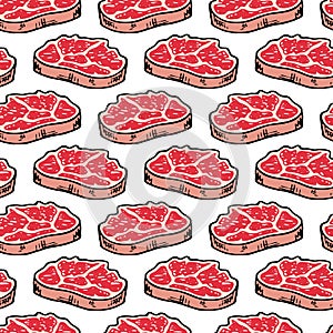 Seamless pattern hand drawn colorful meat. Doodle black sketch. Sign symbol. Decoration element. Isolated on white background.