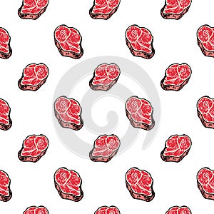Seamless pattern hand drawn colorful meat. Doodle black sketch. Sign symbol. Decoration element. Isolated on white background.