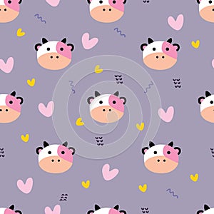 Seamless pattern hand drawn cow, on a neutral background. colorful vector for kids, fabric print, textile