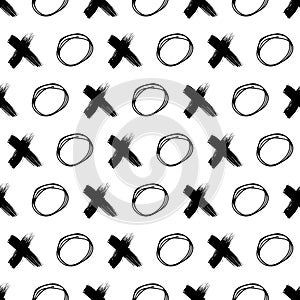 Seamless pattern with hand drawn cross and circle shapes