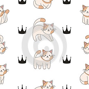 Seamless pattern hand drawn cute cats. Perfect for scrapbooking, greeting card, poster, sticker kit.