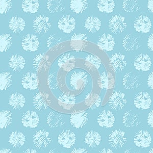 Seamless pattern with hand drawn dandelion flower heads on blue background