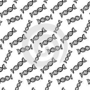 Seamless pattern hand drawn DNA. Doodle black sketch. Sign symbol. Decoration element. Isolated on white background. Flat design.