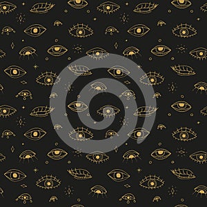 Seamless pattern with hand drawn doodle mystic eyes.