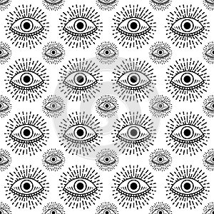 Seamless pattern with hand drawn eye