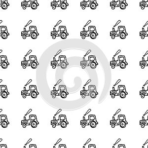 Seamless pattern hand drawn fashion tractor icon. Hand drawn black sketch. Sign / symbol / doodle. Isolated on white background.