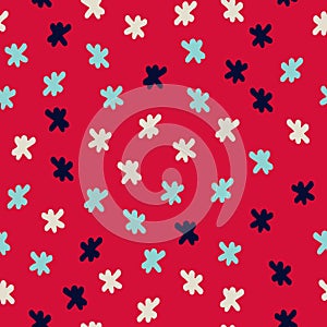 Seamless pattern with hand drawn flakes on red backound for for wrapping paper. Christmas, New Year concept photo