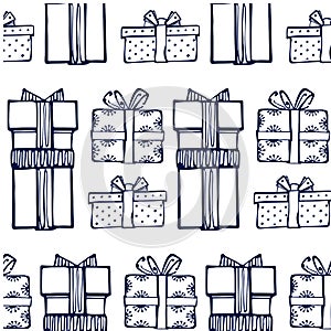 Seamless pattern with hand drawn gift boxes