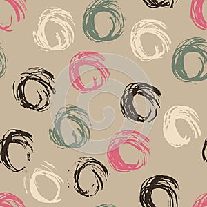 Seamless pattern with hand drawn grunge circles. Ink illustration.