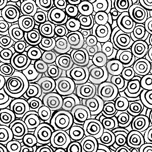 Seamless pattern with hand drawn grunge circles. Ink illustration.