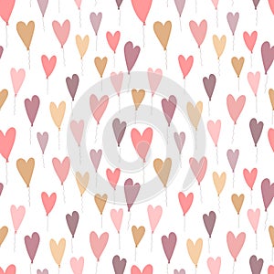 Seamless pattern of hand-drawn heart-shaped balloons. Vector image for Valentine`s Day, lovers, prints, clothes, textiles, cards,