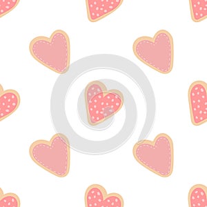 Seamless pattern of hand-drawn heart-shaped cookies. Vector image for Valentine`s Day, lovers, prints, clothes, textiles, cards, h