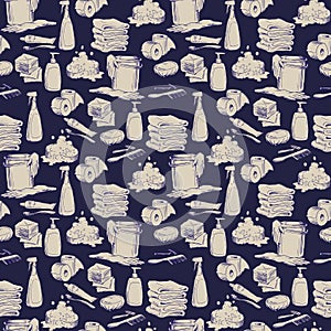 Seamless pattern with hand-drawn hygiene elements