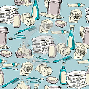 Seamless pattern with hand-drawn hygiene elements