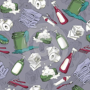 Seamless pattern with hand-drawn hygiene elements