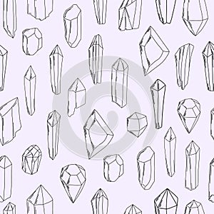 Seamless pattern of hand drawn line art crystals